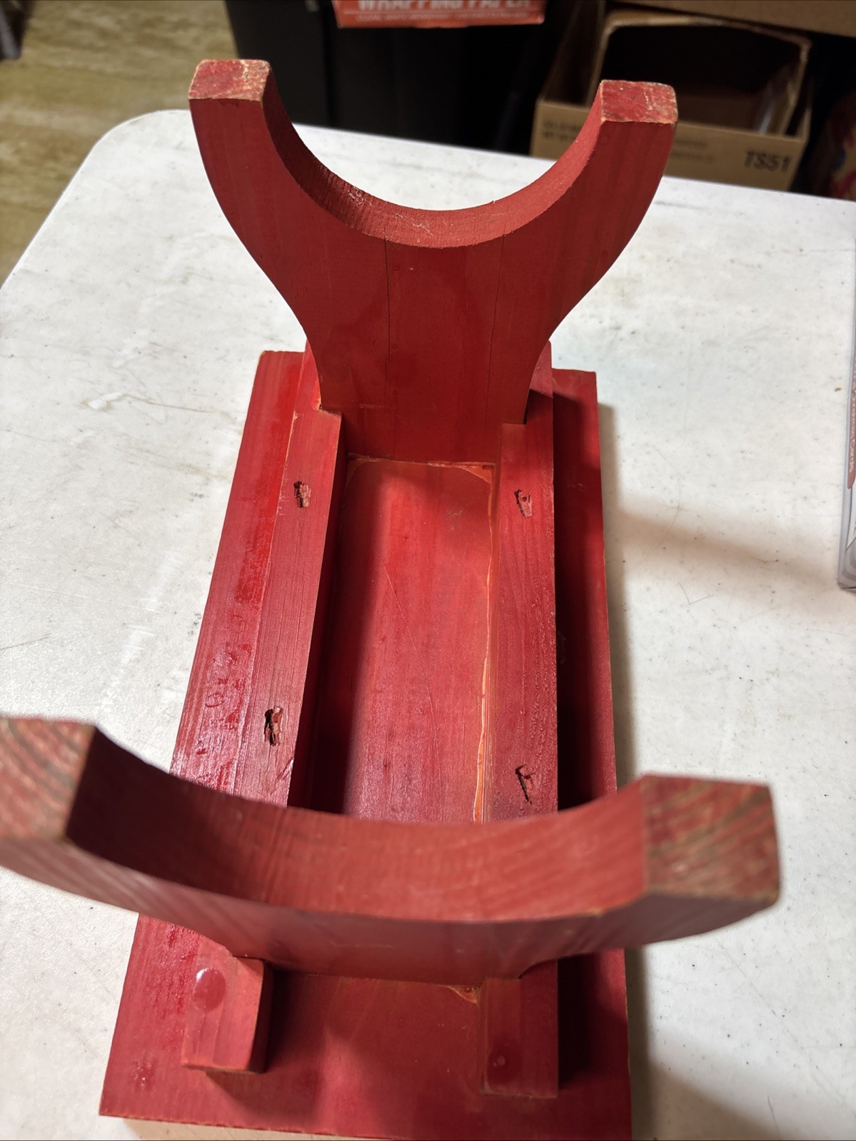 WOODEN 11.5” Plant Stand, Garden Bench, Footstool, Kitchen, Bath, Red Painted