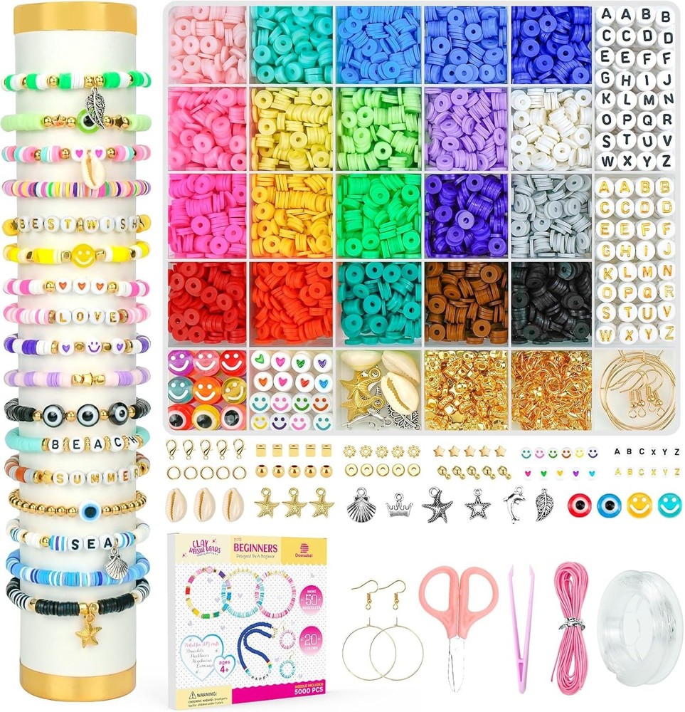 Dowsabel Clay Beads Bracelet Making Kit for Beginner, 5000pcs, Multicolor