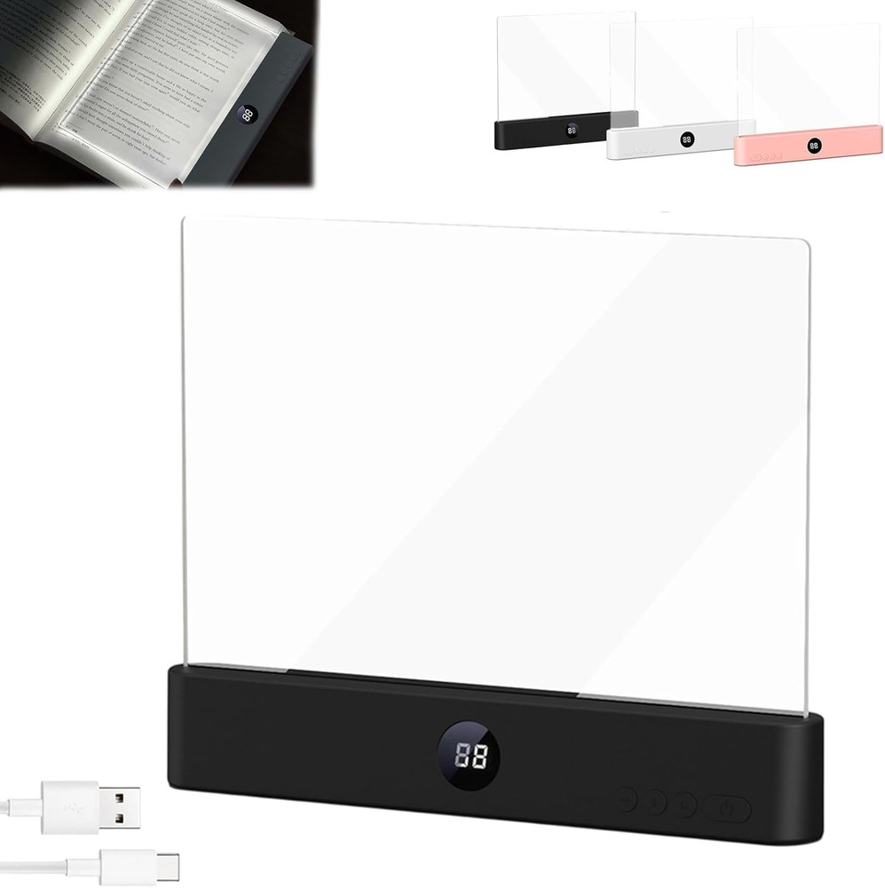 LED Reading Light, Rechargeable Clear Flat Book Light with 3 Colors & Timer, Dim