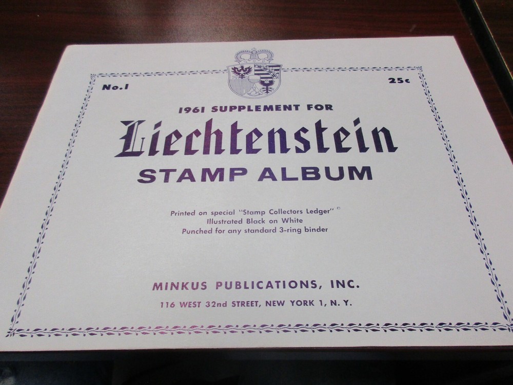 "MINKUS" STAMP ALBUM  1961  SUPPLEMENT LIECHTENSTEIN #1   W/FREE SHP.