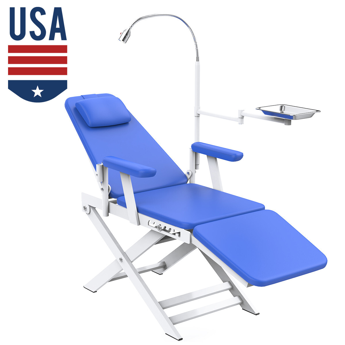 Silla dental portatil movil plegable con Luz LED recargable Y la bandeja azul