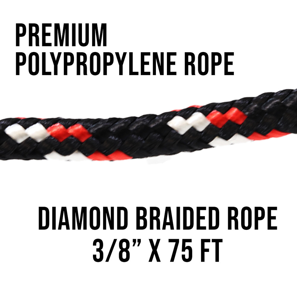 3/8" x 75' Utility Diamond Braided Polypropylene Multi Purpose Rope - BoxerTool