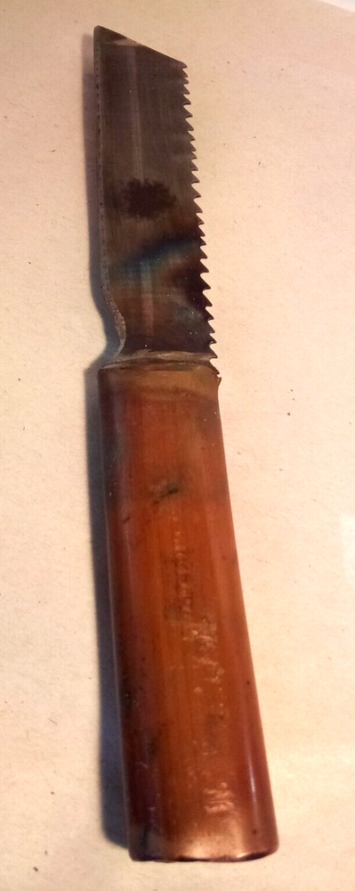 RARE / UNIQUE 9" KNIFE & SHEATH, RAZOR SHARP ON ONE SIDE, JAGGED ON OTHER SIDE