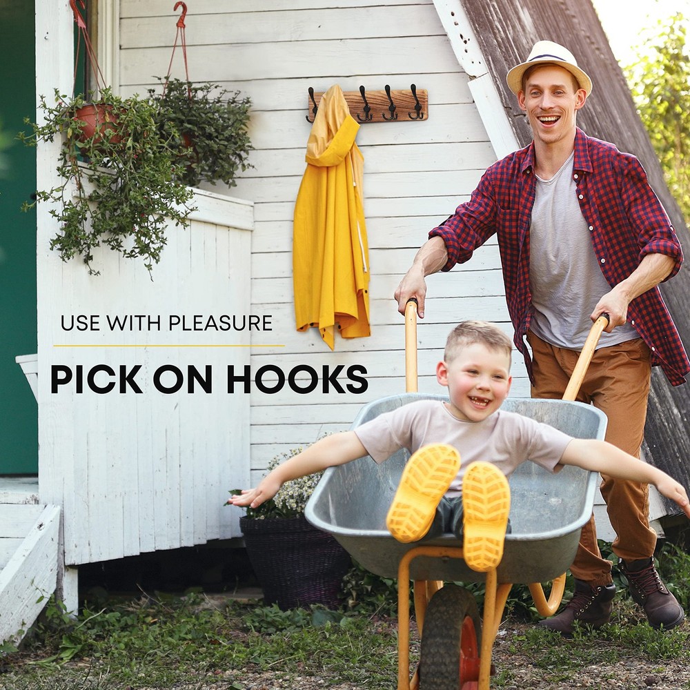 Rustic Coat Rack Wall Mount – Solid Pine Wood Wall Coat Rack with 5 Triple Ho...