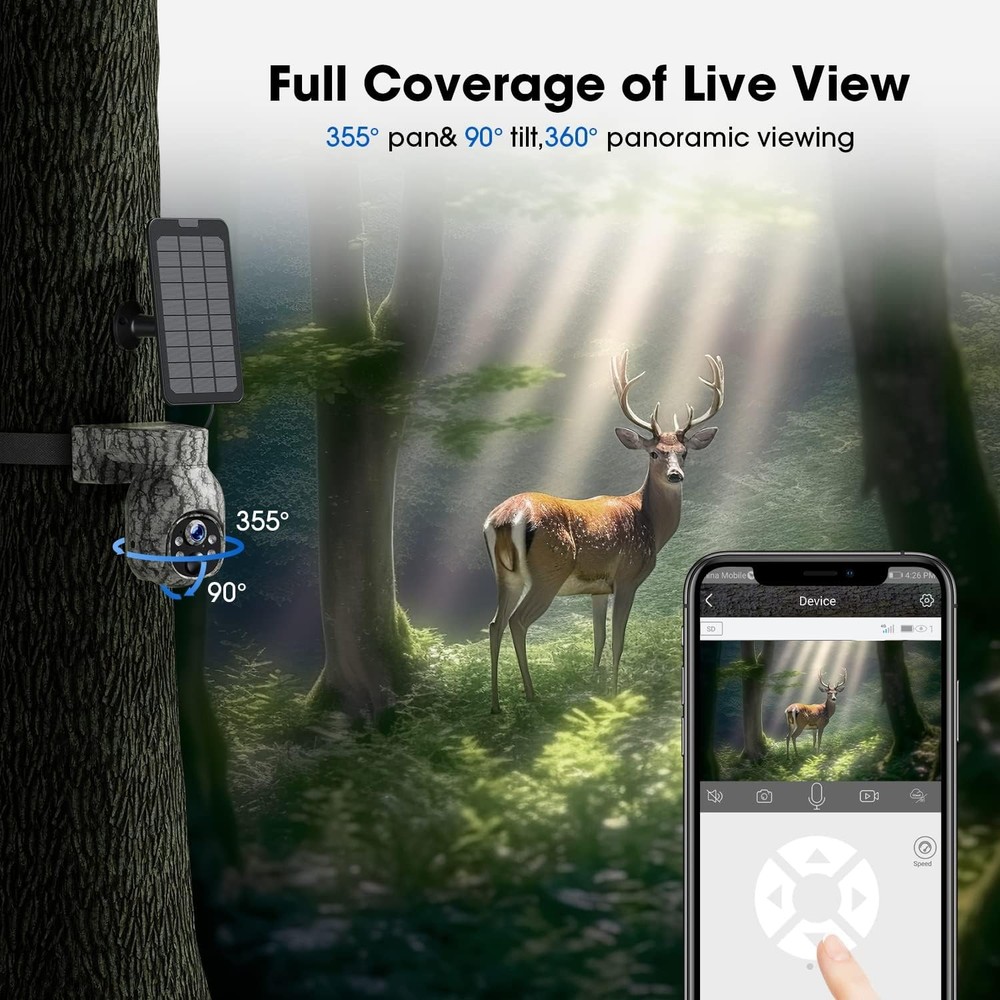 Campark 2K 4G LTE Cellular Solar Powered 360° PTZ Trail Camera Security Camera