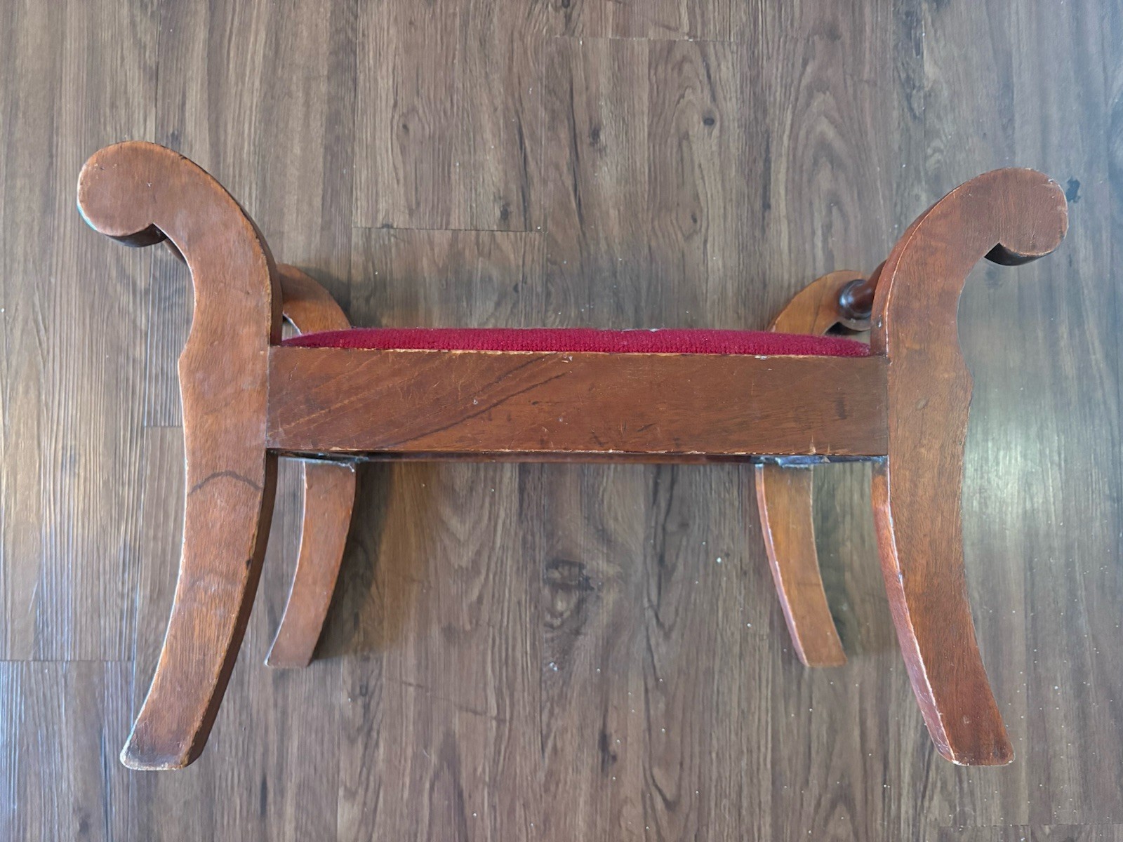 19thC Antique Victorian Footstool Bench Floral Needlepoint Petit Point