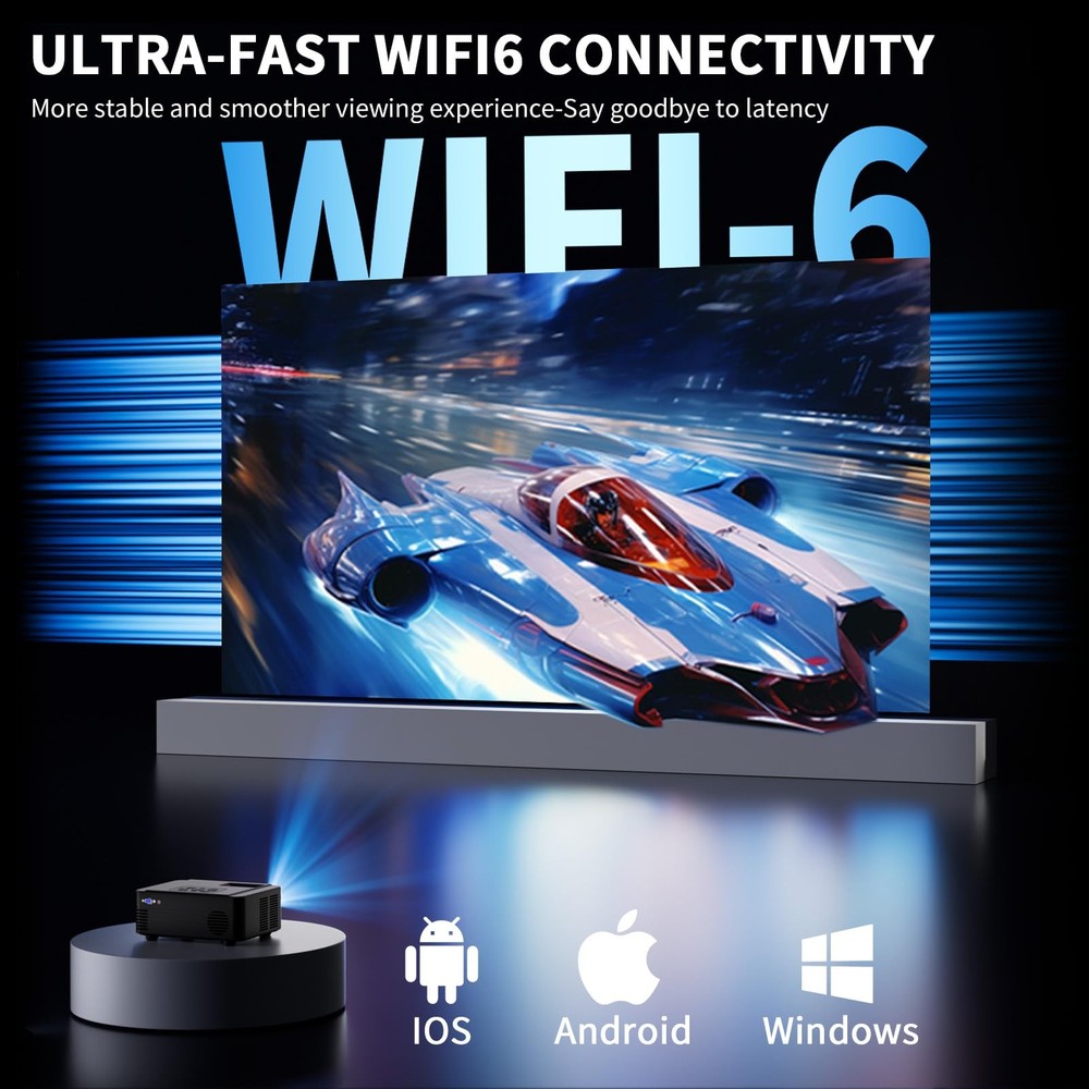Projector with WIFI and Bluetooth, Native 1080P Bluetooth Small, Black Pro