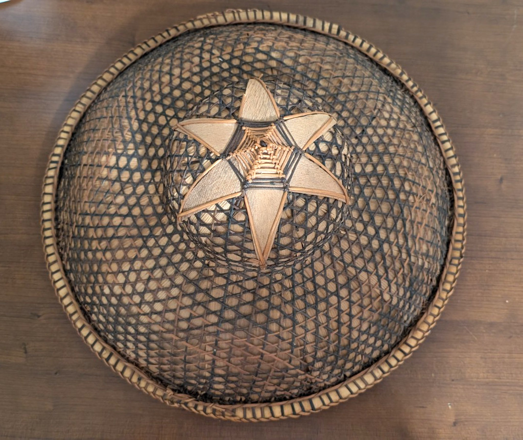 Vintage Filipino Salakot Woven Rattan and Coconut Fiber Sun Hat 15” Diameter