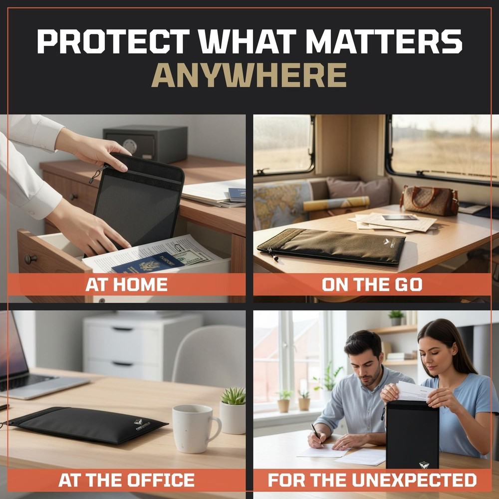 FIRESHIELD PRO Upgraded 2000°F Fireproof Small, Medium, Large, Matte Black