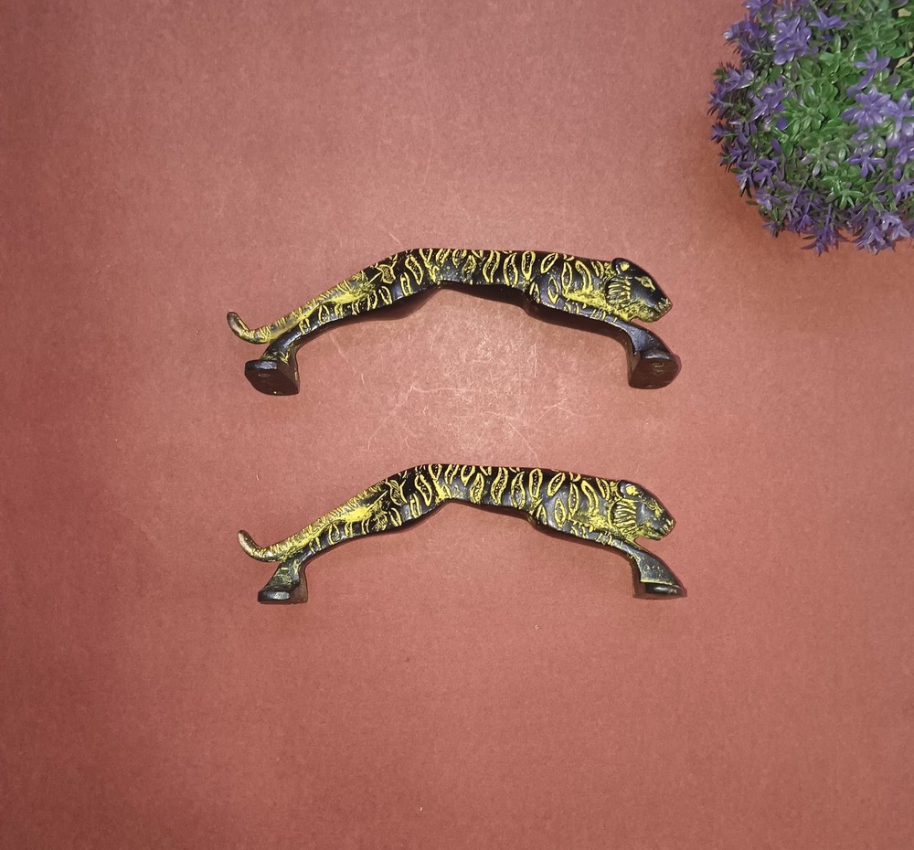 Brass Leopard Gate Handle Pair Brass Animal Shape Hotel Door Pull Hardware AJ326