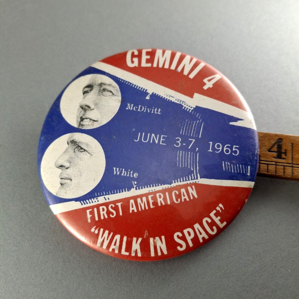 NASA GEMINI 4 Space Program 3-3/8" Vintage Pin-Back Button 1960's Unbranded
