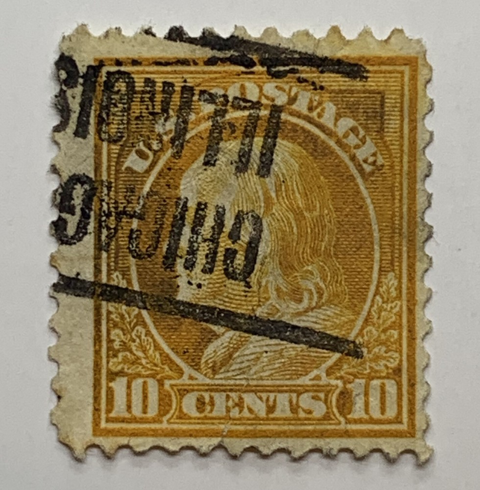 ERROR INVERTED TILTED PRECANCEL ON 10C FRANKLIN STAMP
