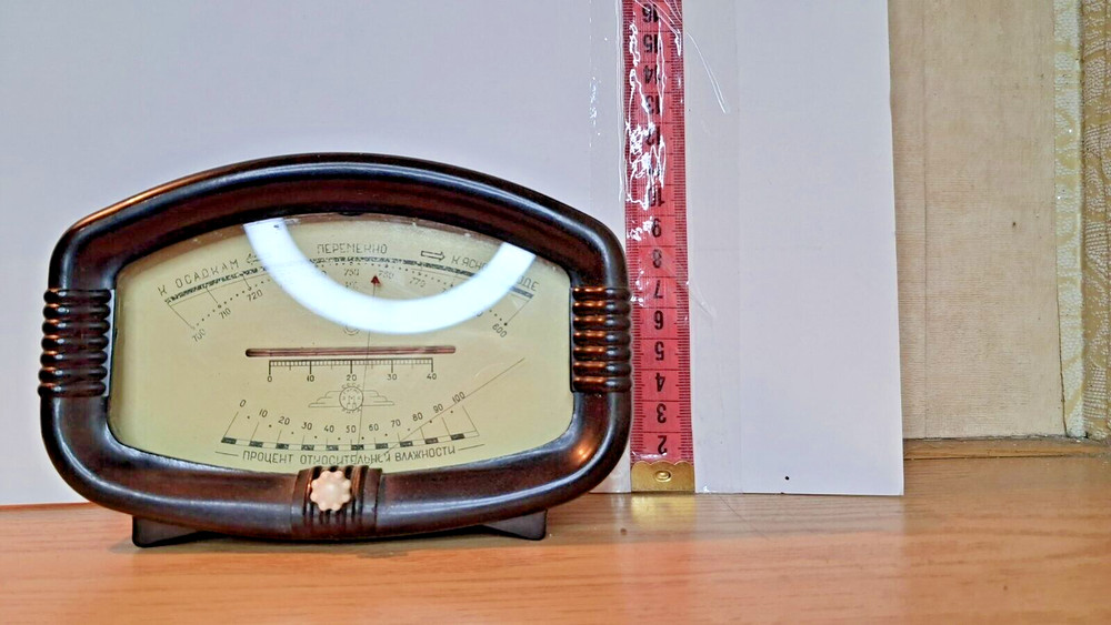 Vintage Soviet Bakelite Barometer Thermometer 1950s USSR.