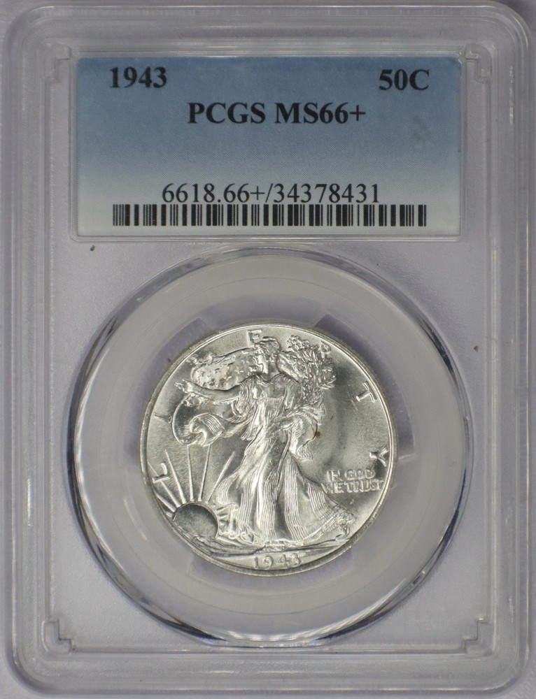 1943 50c Walking Liberty Half Dollar - PCGS MS 66+