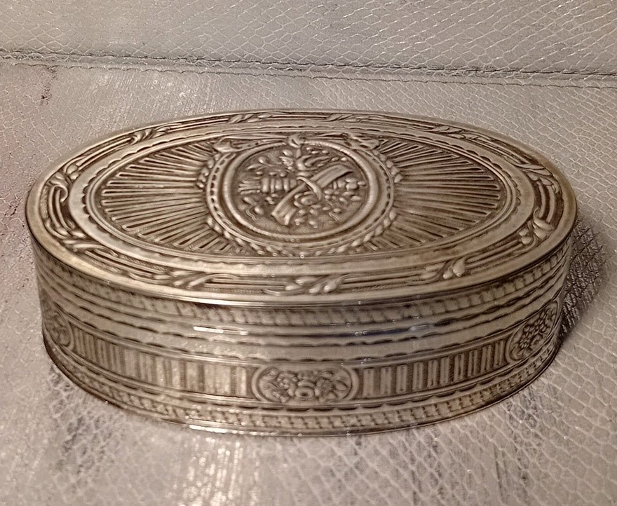 Solid Silver Large Table Snuff Box Circa 1890 in the Louis XVI Style.