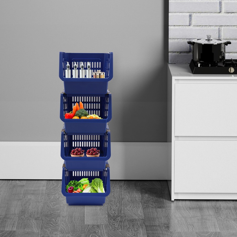 4PCS Stacking Storage Baskets, PP Plastic Stackable Organizer Bins