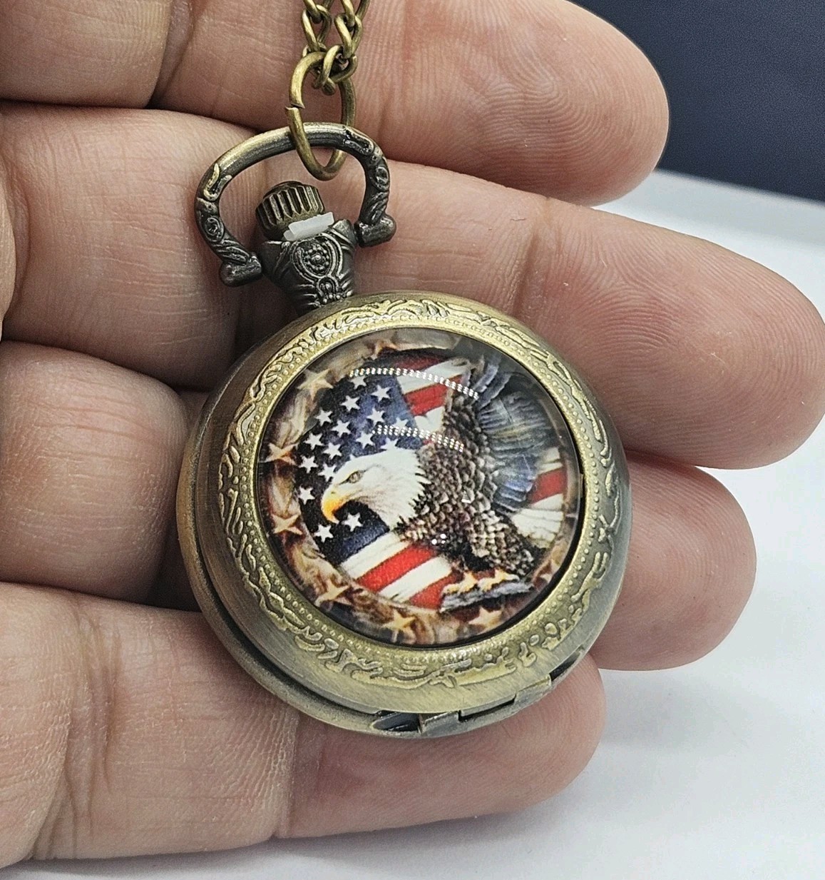 Pocket Watch USA Classic American Flag Eagle Quartz Watch