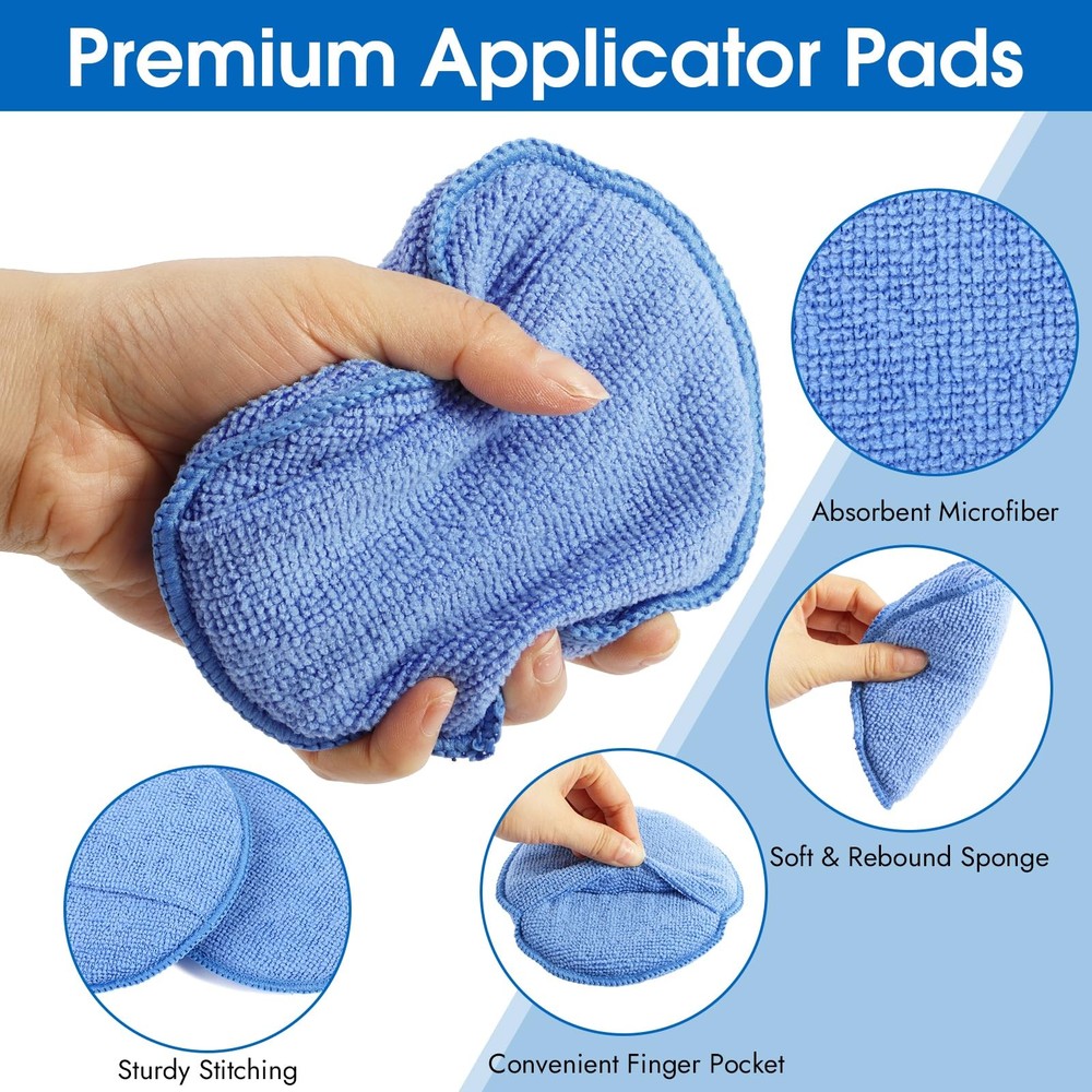 10 Pack Wax Applicator Pads, Microfiber Pad with Finger Blue