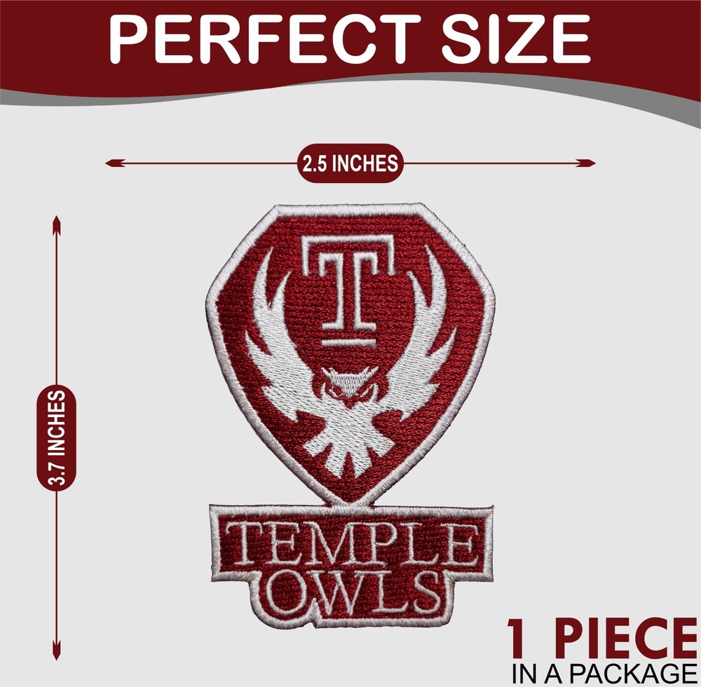 Temple Owls NCAA Team Logo Iron On Patch - Sew Patch - Embroidered Patch