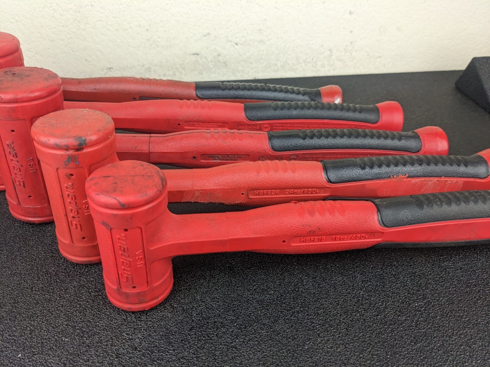 #bn105 Snap-on Tools 5Pc Master HBFE Red Soft Grip Dead Blow Hammer Set