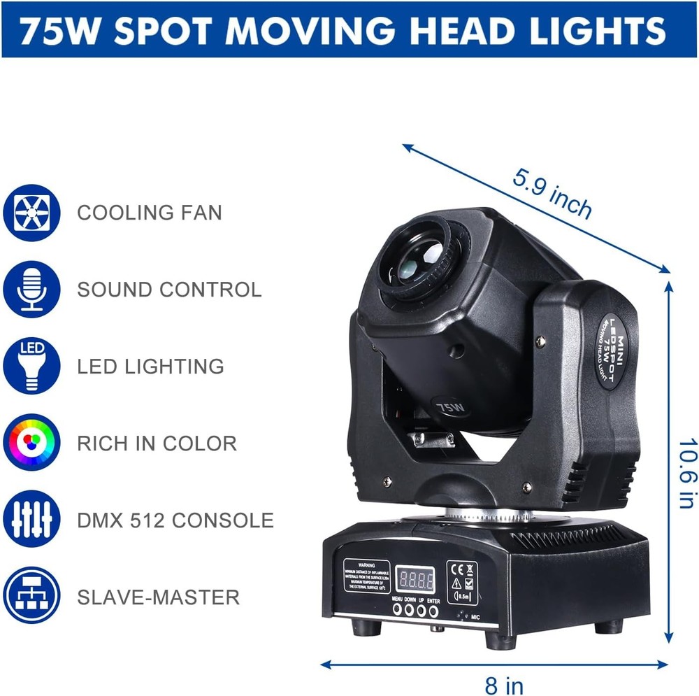 75W Moving Head Lights 2 Pack DMX Stage Lighting
