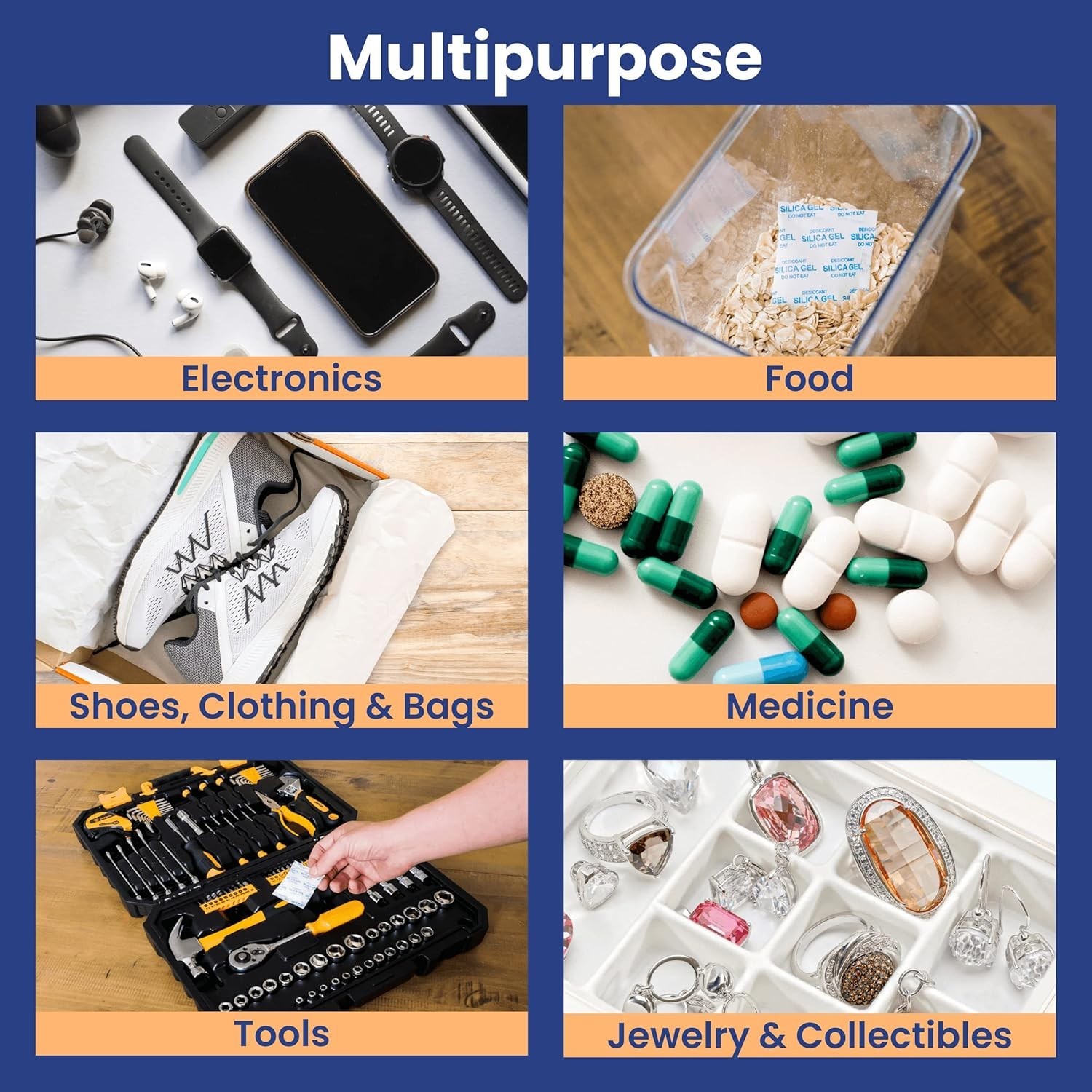 100 Pack 5g Silica Gel Desiccant Moisture Absorber Bags Rechargeable Food Safe