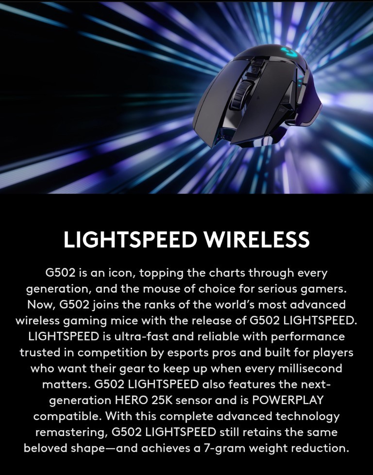 Logitech G502 LIGHTSPEED Wireless Gaming Mouse Black