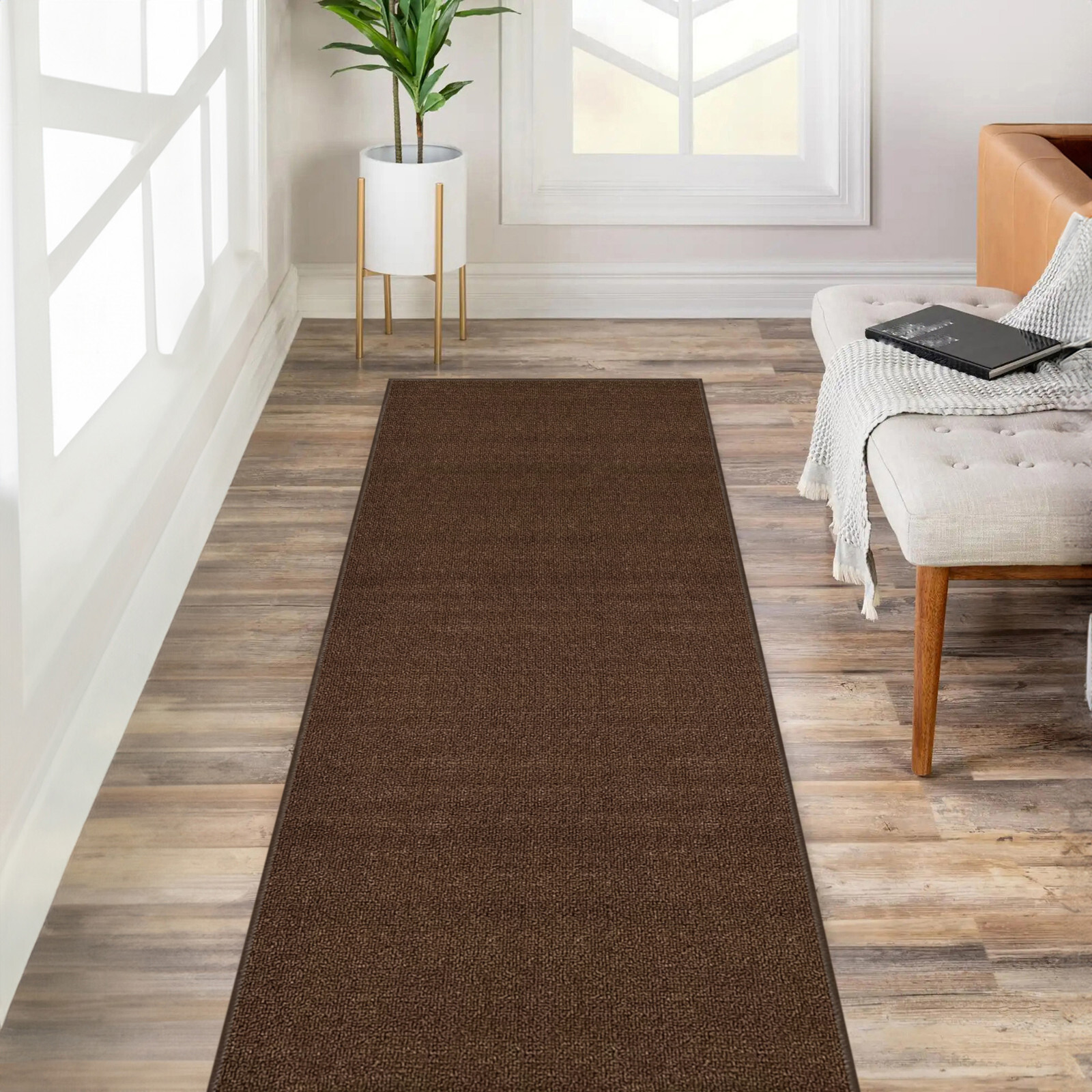 Custom Size SOLID BROWN Stair Hallway Runner Rug Non Slip Rubber Back
