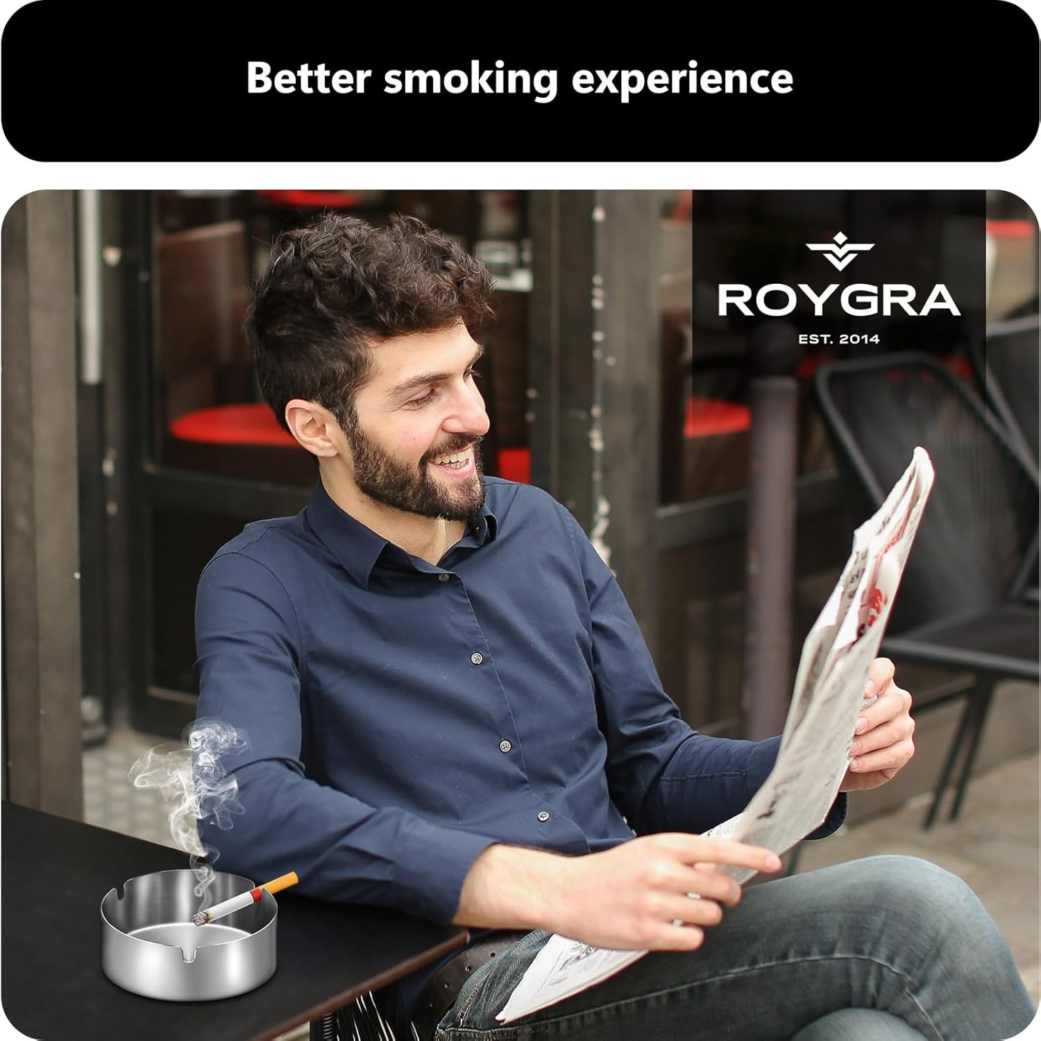 Roygra Ashtray 2 Pack, Stainless Steel Ash Tray for Indoor or Outdoor Use, Unbre
