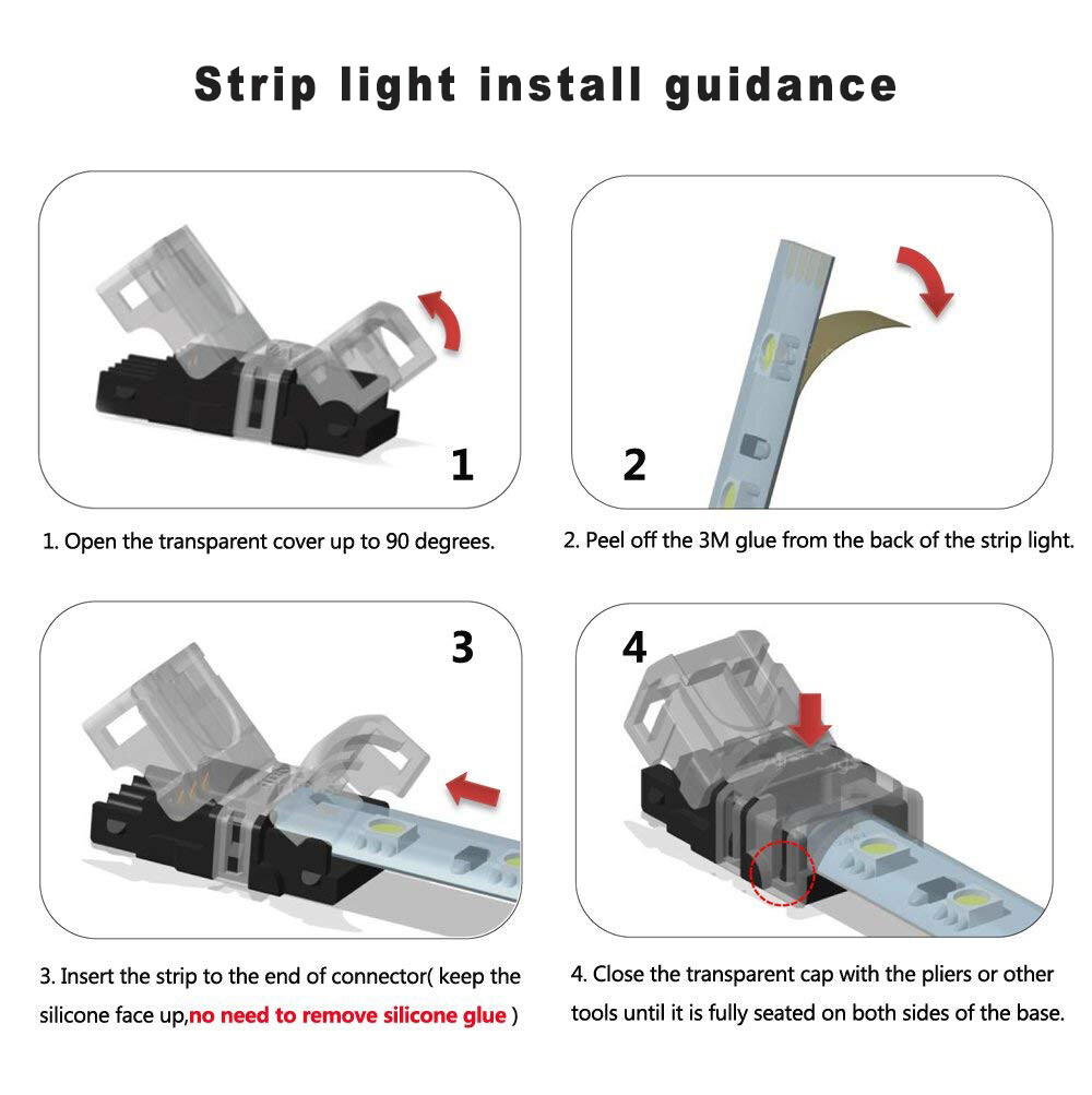 10PCS RGB LED Connector 4 Pin for LED Strip Light with 16ft/5M Extension Cable