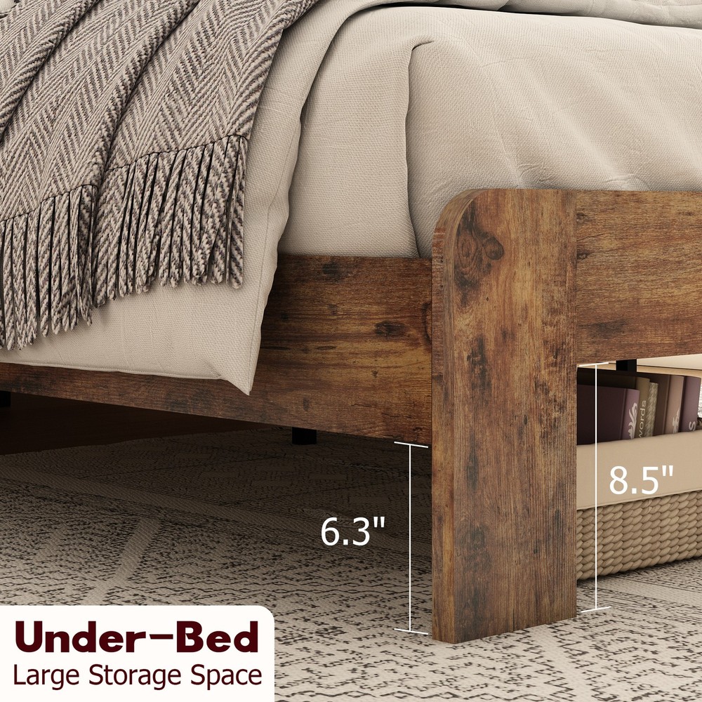 Bed Frame Queen Size, Wood Platform Bed Frame with Storage LED Light Headboard