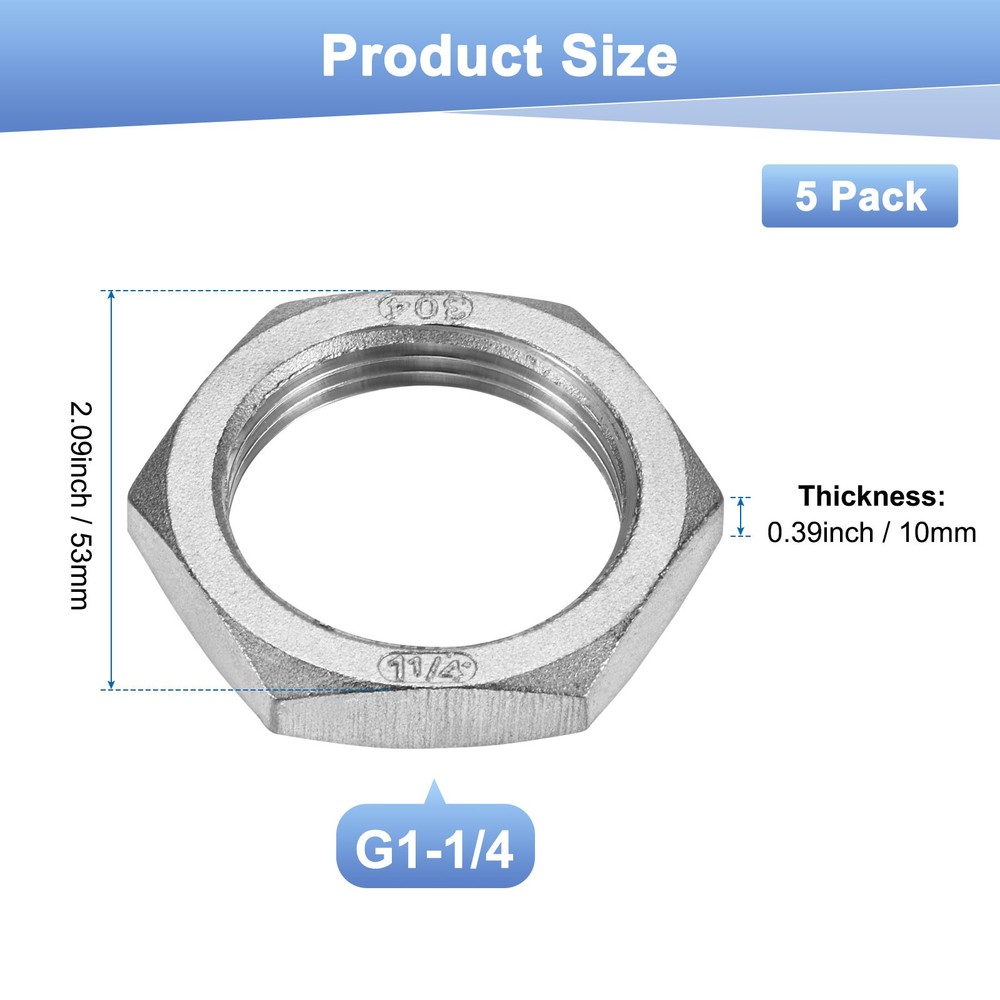 5-Pack Cast Pipe Fitting Hex Locknut, G1-1/4 Female Thread Hex Locking Nut