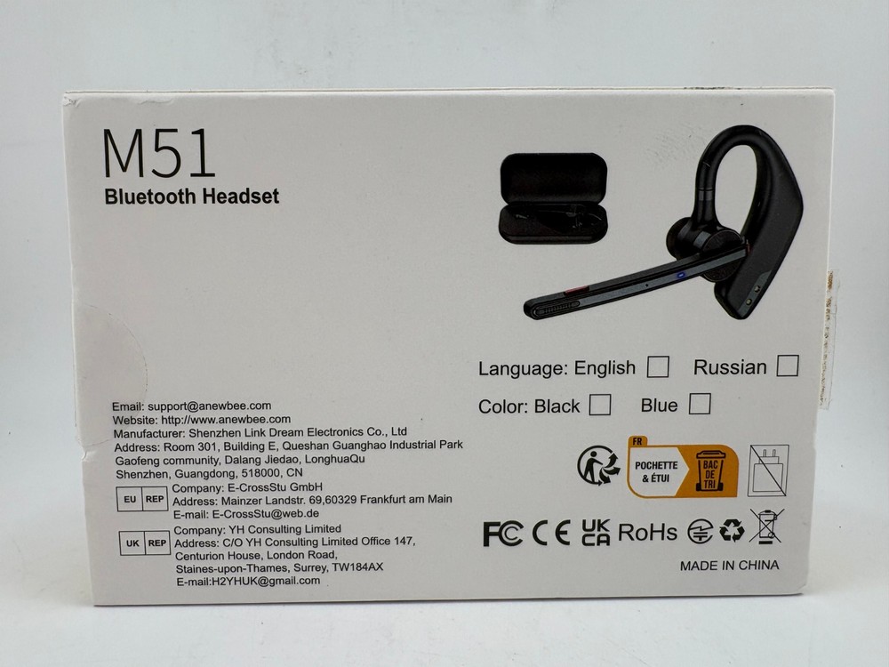 Bee M51 Wireless 5.2 Bluetooth Noise Canceling Headset Cell Earpiece / NEW