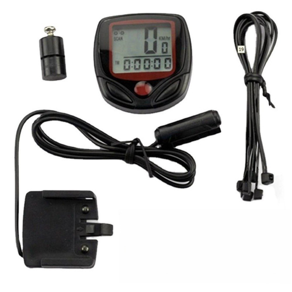 Black Waterproof Bicycle Computer with Speedometer Odometer and 15 Functions