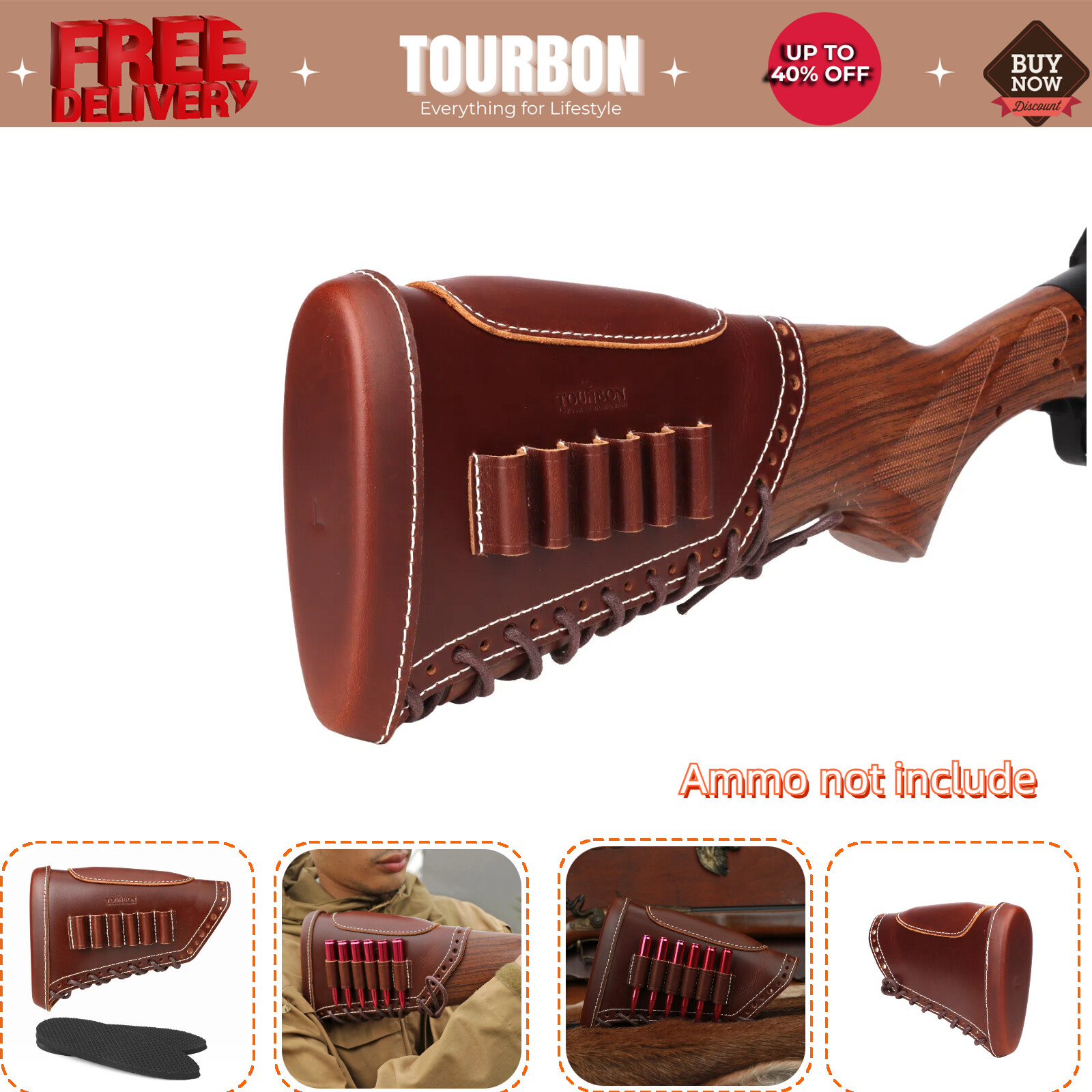 Tourbon Shooting Recoil Pad Rifle Cheek Rest Riser Gun Ammo Hold Buttstock Cover