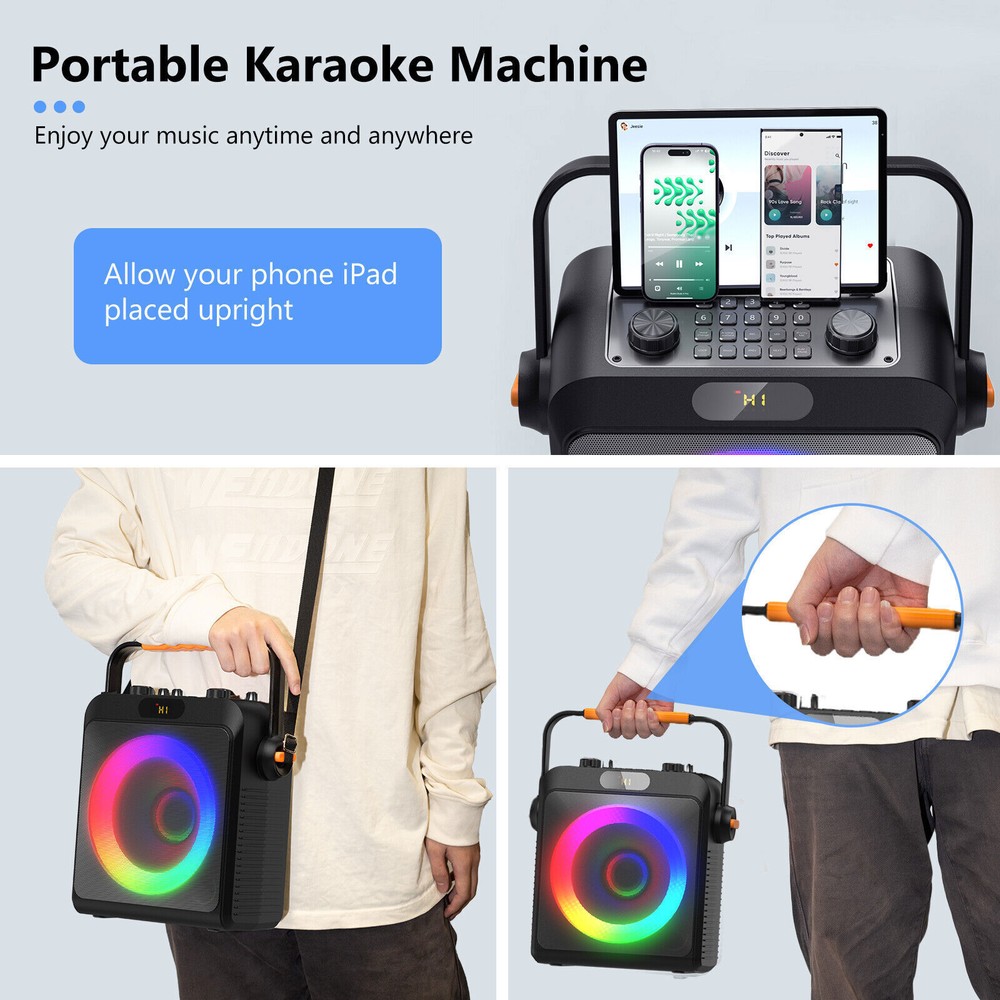 JYX Bluetooth Speaker w/Wireless Microphone +Strap Karaoke Machine Party Speaker