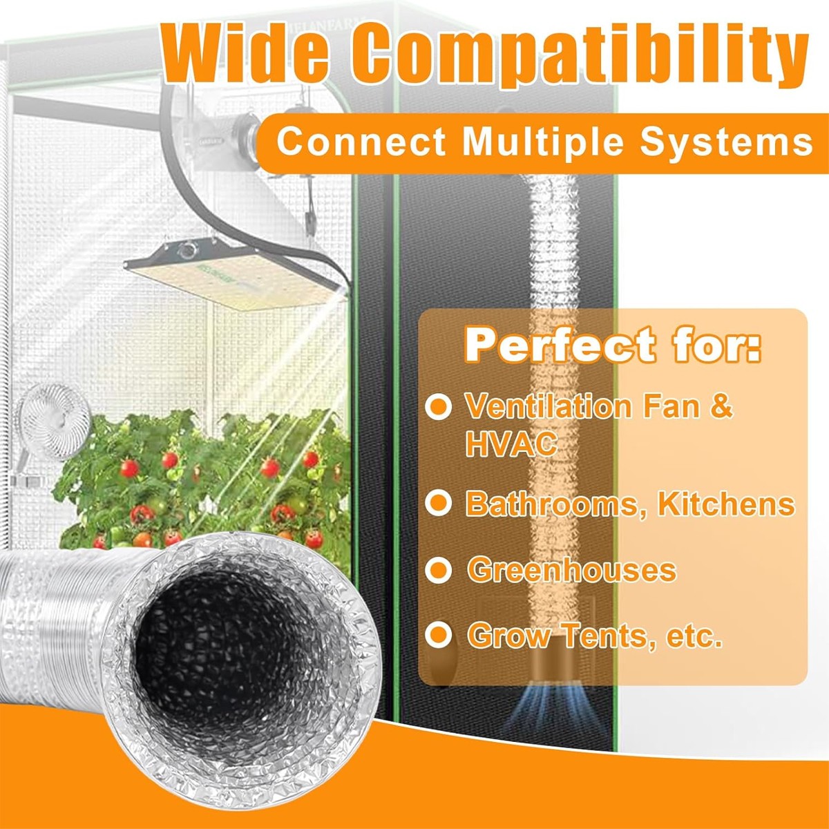 4 Inch 10ft Flex Air Ducting for HVAC Ventilation with 2 Stainless Steel Clamps