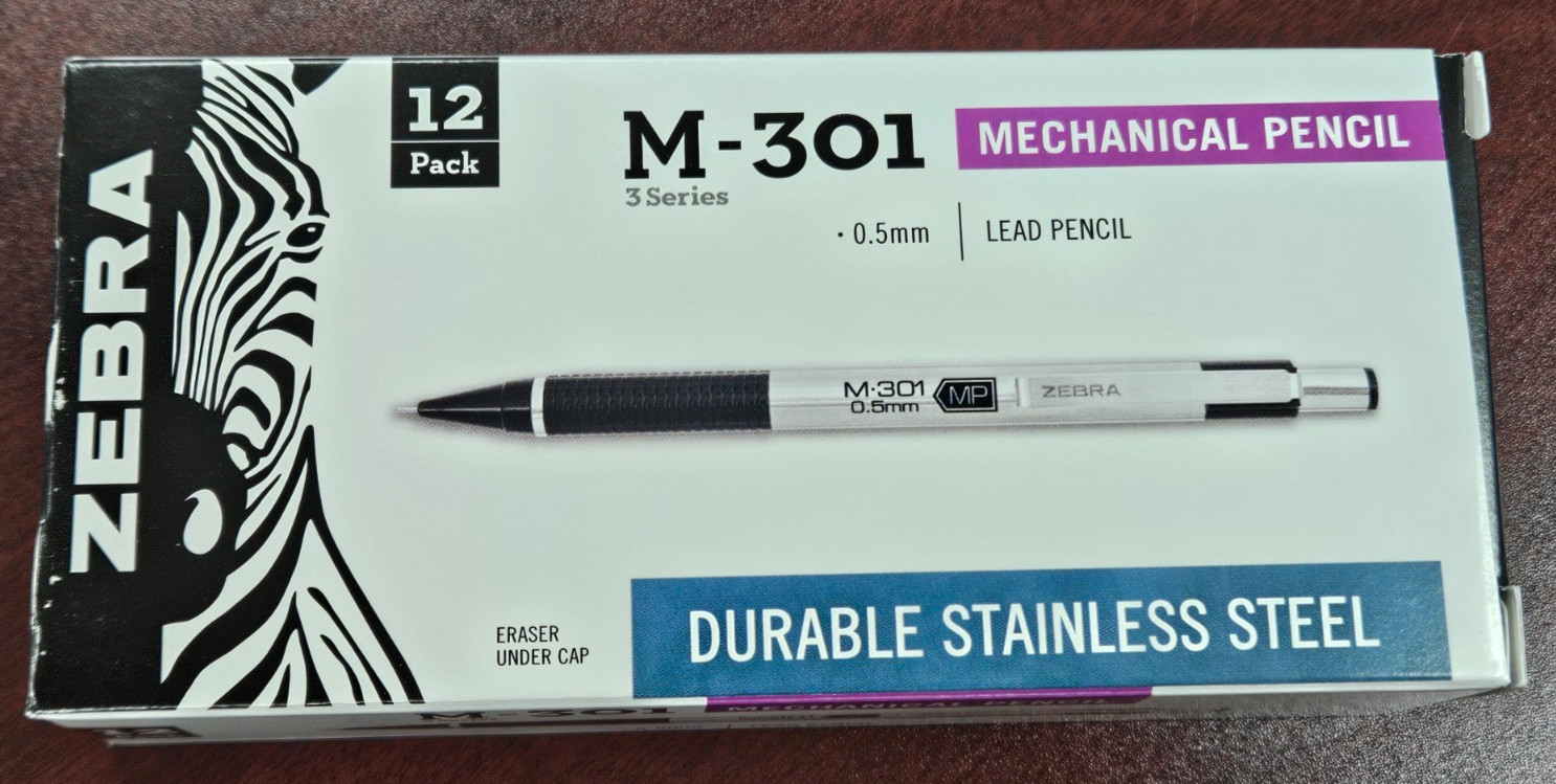 Zebra Pen M-301 Mechanical Pencil 12 Pack 0.5mm Refillable Stainless Steel 54010