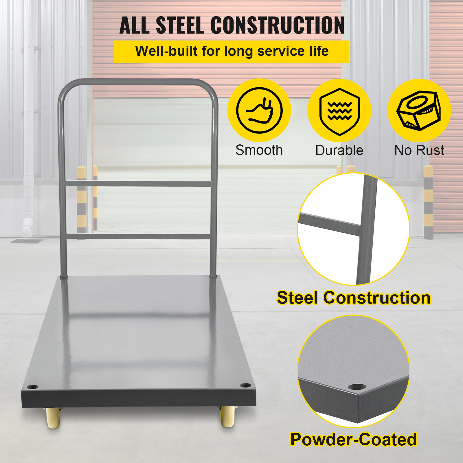 2000lbs Steel Platform Truck 47"x24"x32" Hand Push Flat Cart 2 Casters w/ Brake