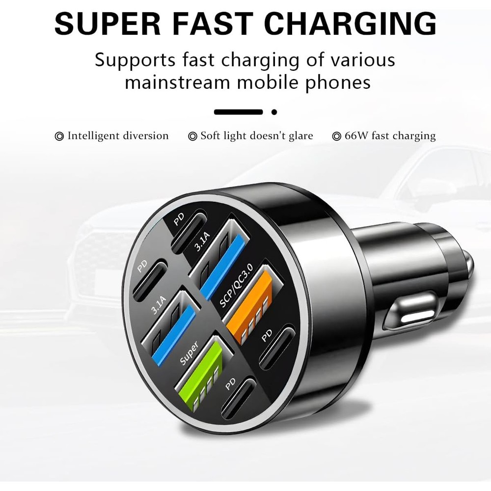 66W USB Car Charger Type C Fast Charging Phone Adapter Socket Cigarette Lighter