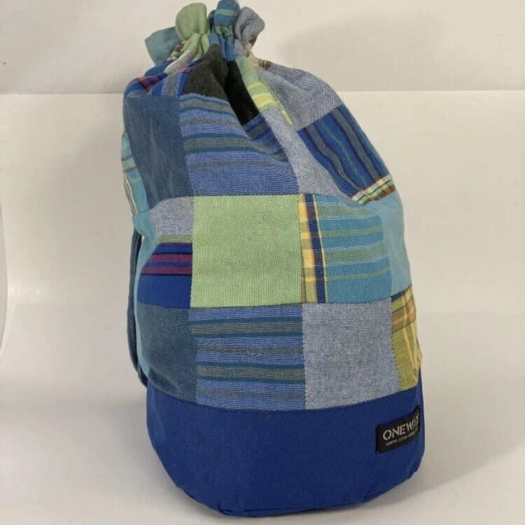 One-Way Kikoy Patchwork Drawstring Backpack Cinch Sack Waterproof Handmade