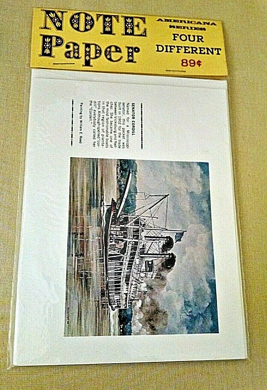 RIVERBOAT NOTE PAPER SET 4 CARD ENV WILLIAM E REED SENATOR CORDILL BETSY ANN.