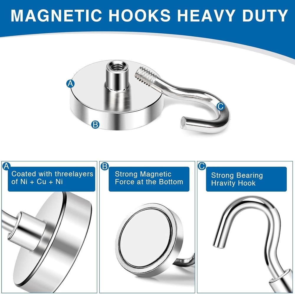 Heavy-Duty Magnet Hooks - Fridge, Ceiling, Locker