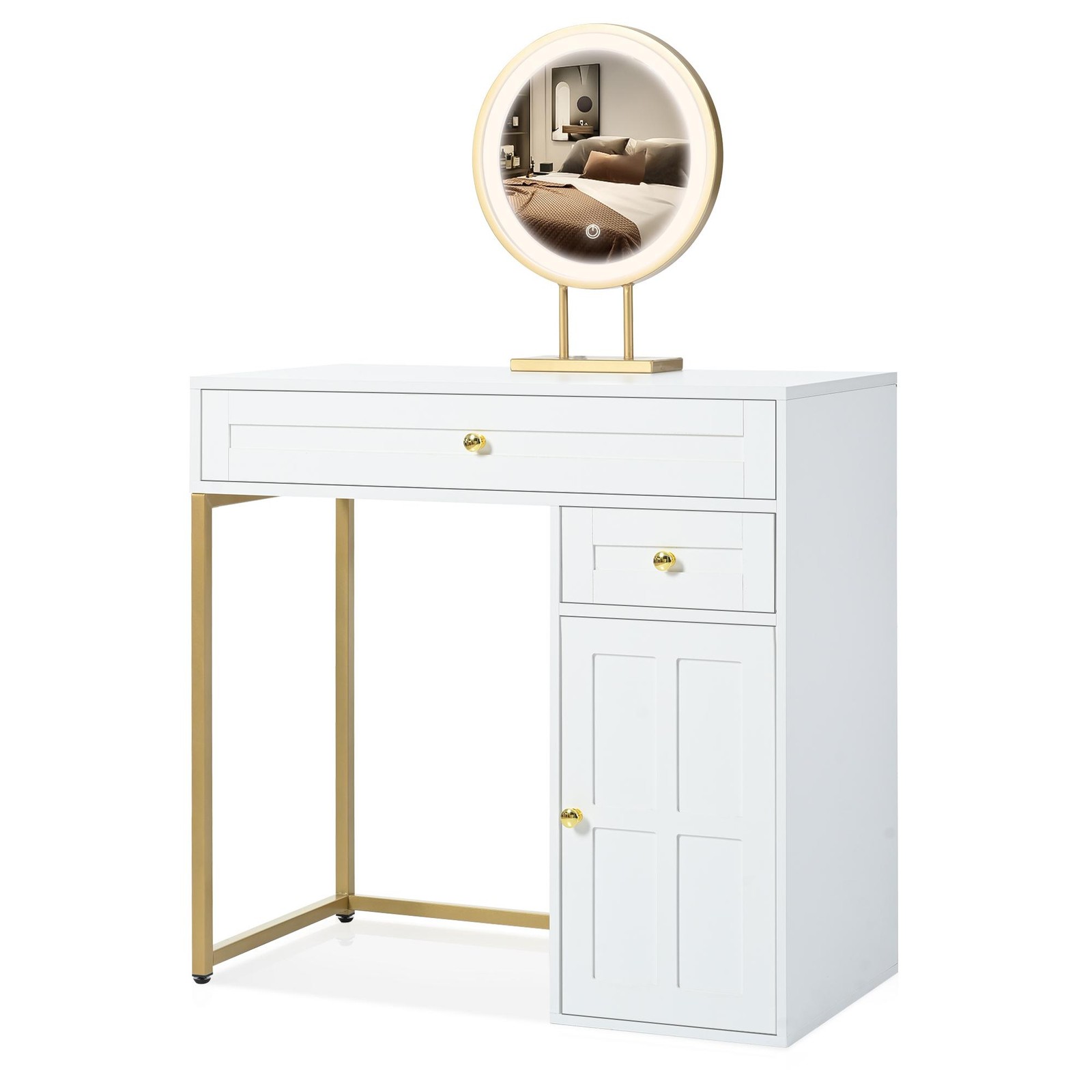 Vinsetto 31.5" Makeup Vanity Desk with Lighted Mirror, White+Gold