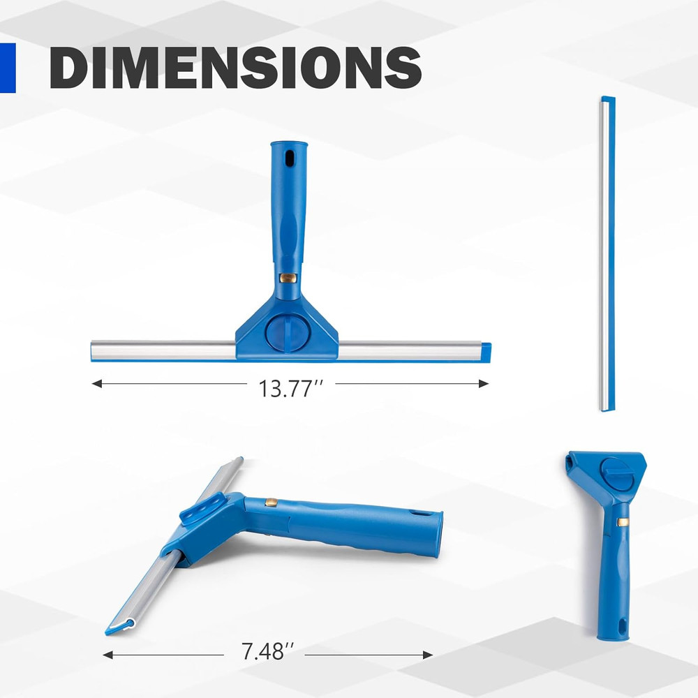 Multi-Purpose 13.5" Window Squeegee with 7" Handle, Rotating Window Cleaner for