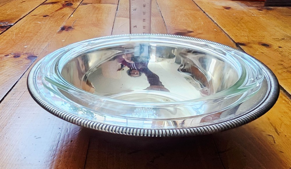 Wm Rogers 4262 Silverplate Serving Dish w Lid + 1-1/2 qt Pyrex Glass Bowl Vintag