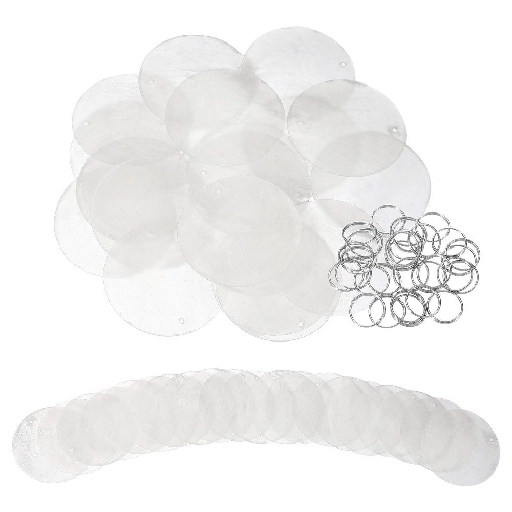 20Pcs Capiz Shells 5cm/2" Round Natural Shells with Silver Ring, White