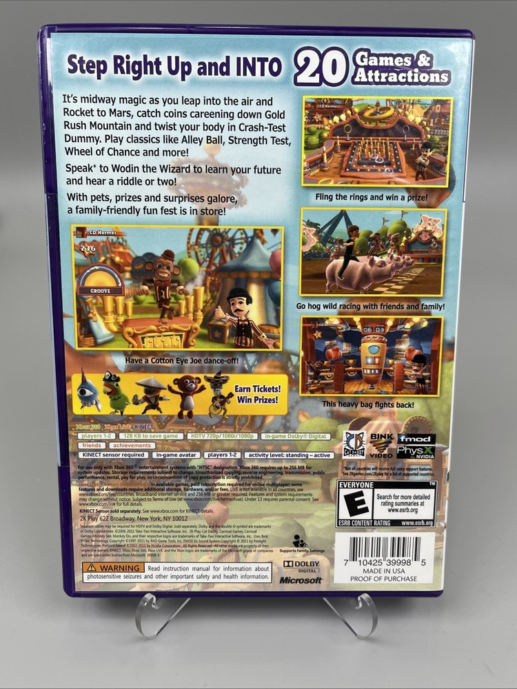 Xbox 360 Kinect Sensor 2 Game Bundle Kinect Adventures & Carnival Games TESTED