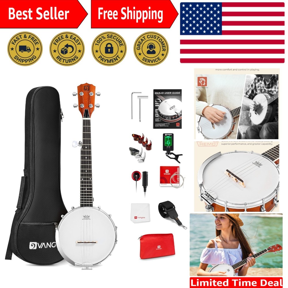 Portable 5-String 26 Inch Mini Banjo with Complete Beginner Kit & Accessories