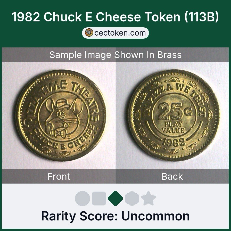 1982 Chuck E Cheese Token (113B) Brass 25mm Uncommon
